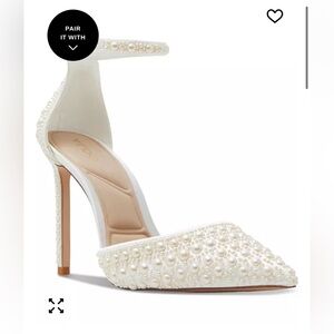 Aldo Ivory Pearl-Embellished Pointed-Toe Ankle-Strap Pump